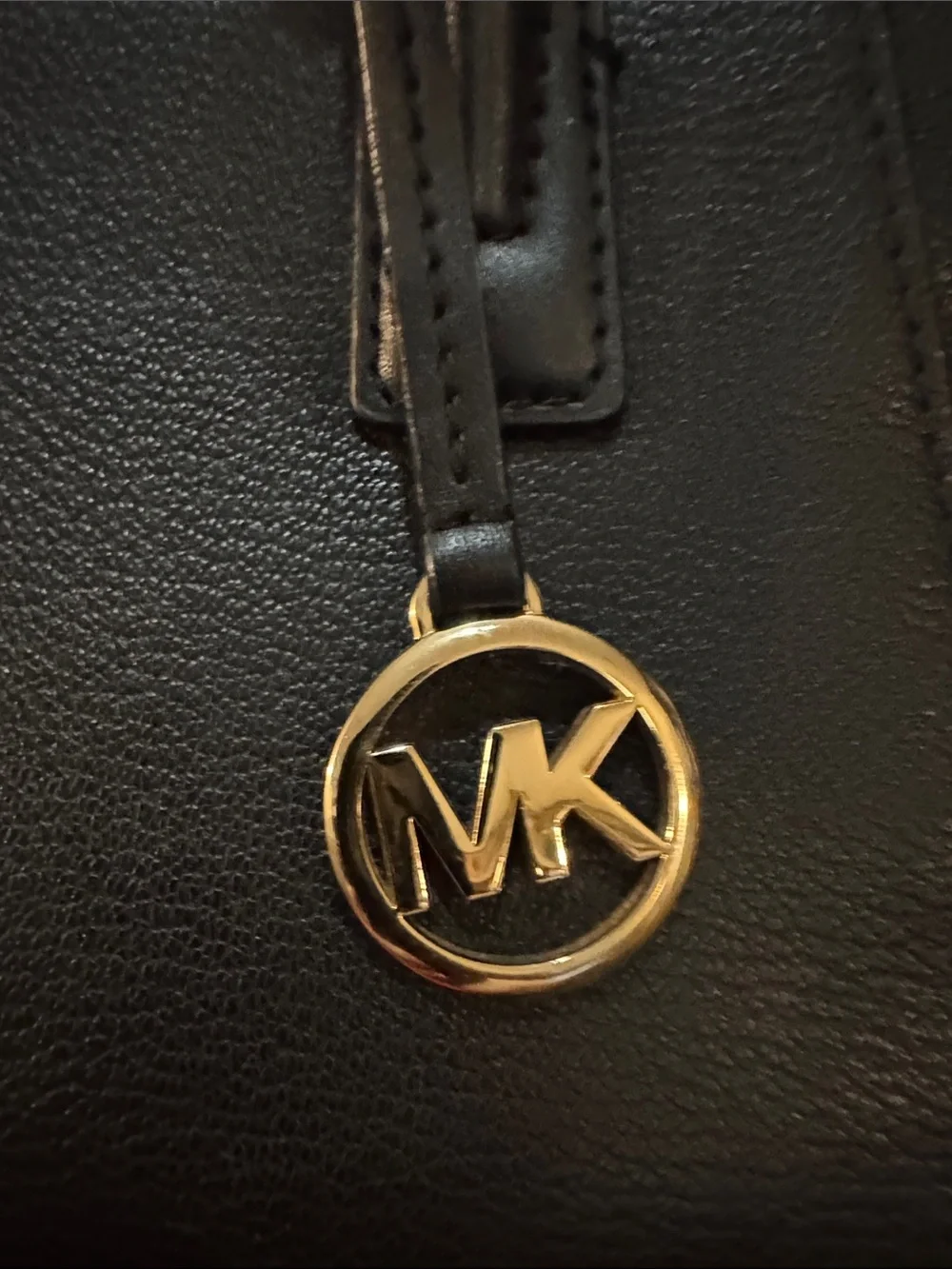 Michael Kors Avril Small Leather MK Charm Crossbody Top Zip Satchel Bag (Black)